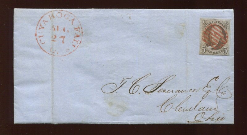 1 Franklin Used Stamp on 1850 Cover Cuyahoga Falls to Cleveland Ohio (1 Cvr 29)