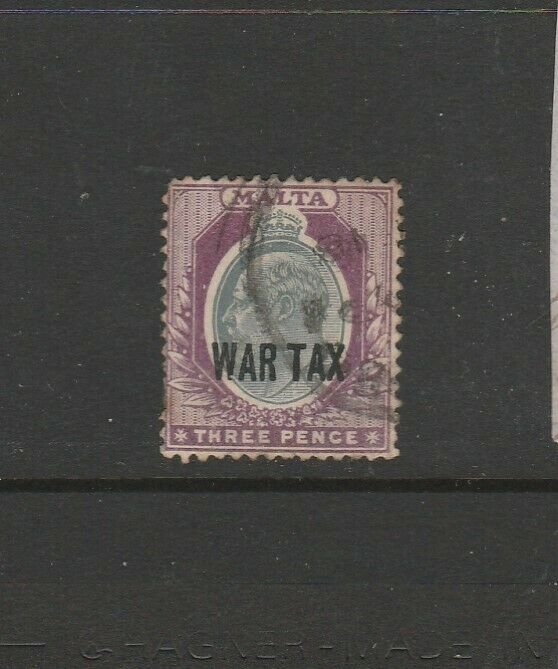 Malta 1917/8 War tax 3d Used SG 93, see notes