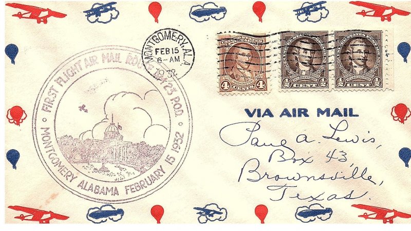 USA 1932 First Flight Cover Cachet Details Below