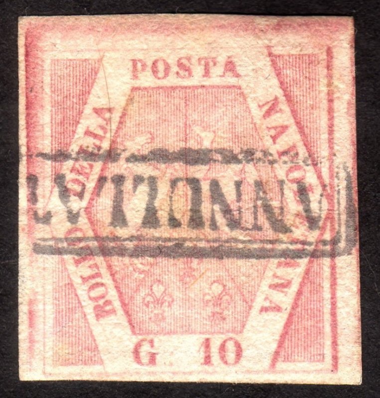 1858, Italy Naples 10Gr, Used, Sc 5a