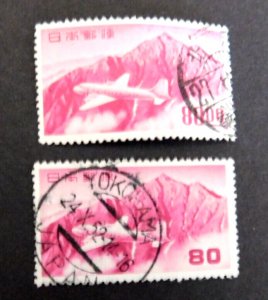 Japan #C21, C23 Airmails used/Fine, 80y, Plane & Mt Tsuang-dake, 1951, 1952