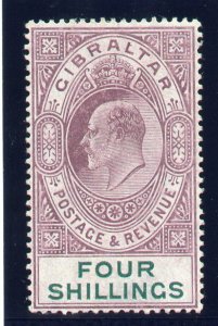 Gibraltar 1908 KEVII 4s deep purple & green MLH. SG 63. Sc 61.