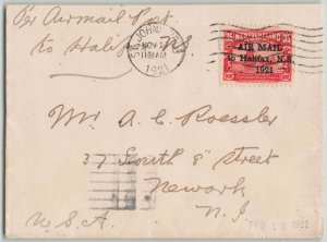 Newfoundland 1921 Halifax Airmail 1 Under L Variety Cover St. John's (Sc. C3d)