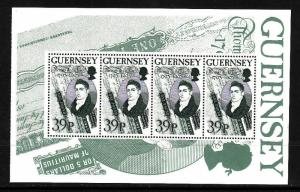 Guernsey-Sc#524a-unused NH booklet pane-Mauritius bank note-1993-