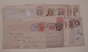 GREAT BRITAIN  20 POSTAL CARDS TO 1899 MOSTLY FOREIGN DESTINATIONS