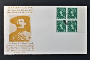 Great Britain SC# 294, SG #517 Plate #Blk. 4  on Scout Founder Cover 1955