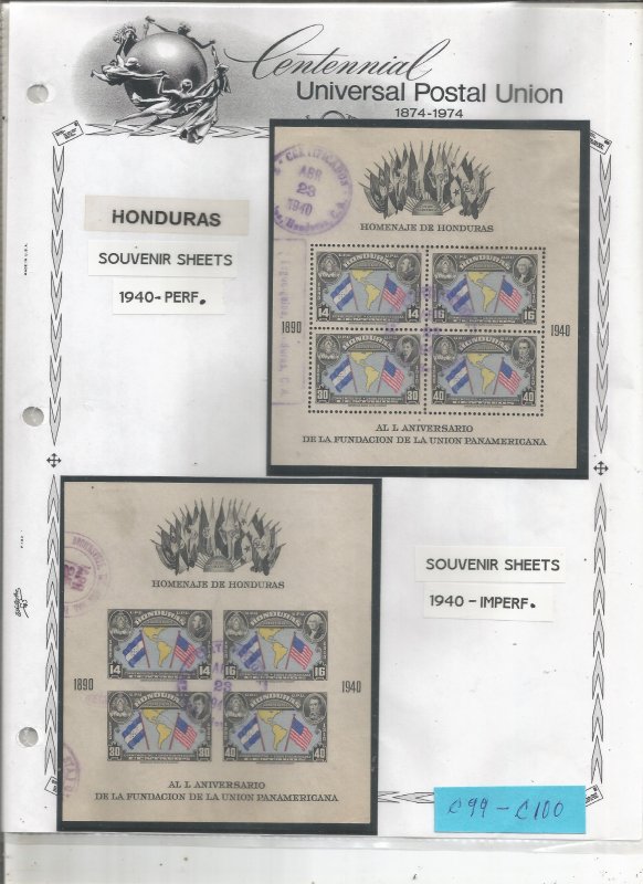 HONDURAS SOUV SHEET COLLECTION, PERF/IMPERF, SCOTT# C99-100