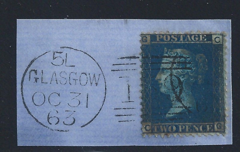 1855 GREAT BRITAIN, GREAT BRITAIN - #11 2d blue USED ON FRAGMENT