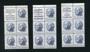 1213a George Washington 5¢ Stamp Booklet Panes, All 3 Slogans MNH