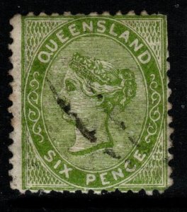 QUEENSLAND SG143 1879 6d YELLOW-GREEN USED