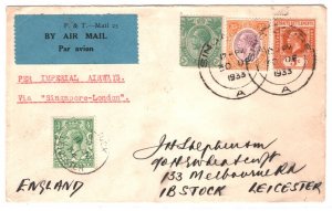 Malaya Straits SINGAPORE-GB FRANKING Air Mail 1933 Cover Imperial Airways MA403