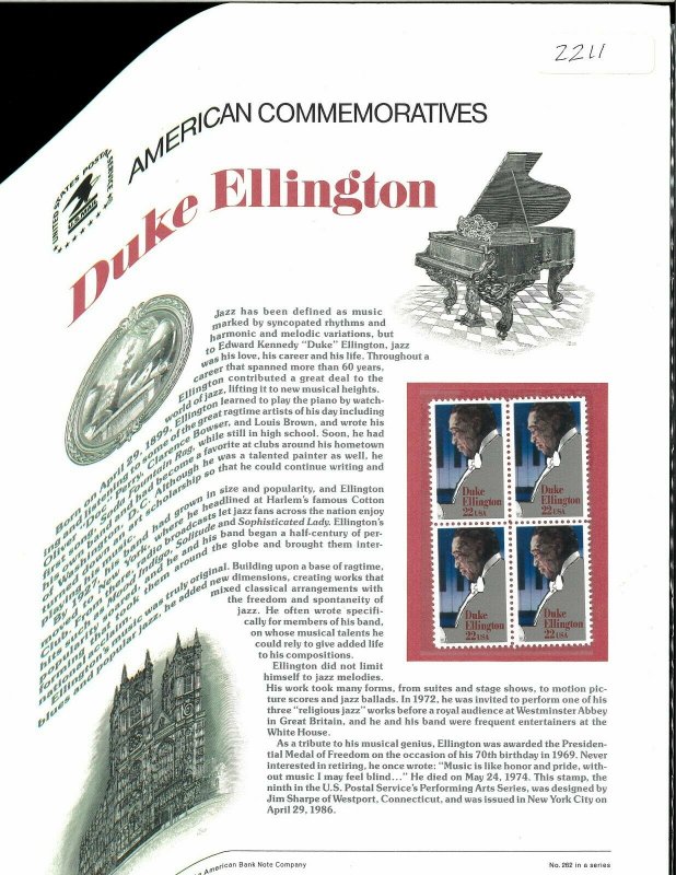 USPS COMMEMORATIVE PANEL #262 DUKE ELLINGTON #2211