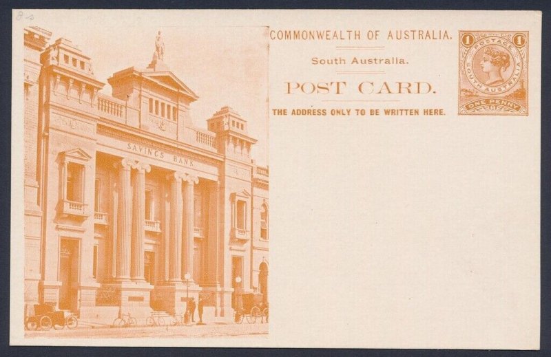 SOUTH AUSTRALIA Postcard 1908 QV 1d, Adelaide printing, view Savings Bank.