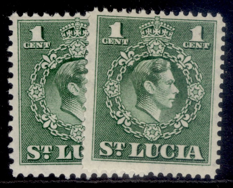 ST. LUCIA GVI SG146 + 146a, 1c PERF VARIETIES, NH MINT. 