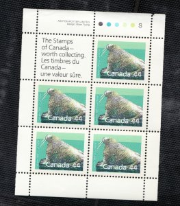 Sc#1171b - Canada Walrus Mammal Definitive - 1988 - 44 cent Booklet Pane cv$16