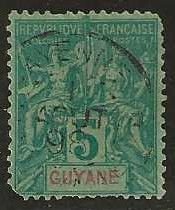 French Guiana 35, used, corner fault.  1892.  (F458)