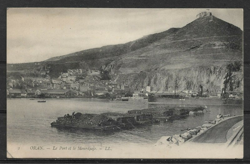 Postcard Algeria Oran,Le Port et la Mourdjajo,River Section,Mountain,Barges, LL
