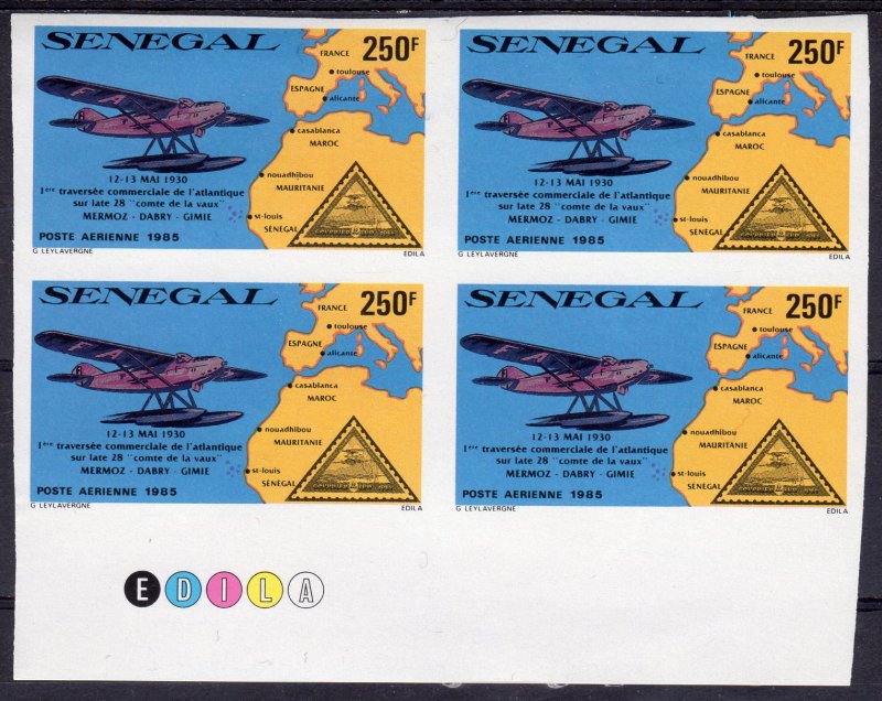 Senegal 1985 Sc#C149 Transatlantic Commercial Flight Block of 4 IMPERFORATED MNH