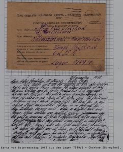 Ukraine/Germany POW mail card camp Charkow 1948 +