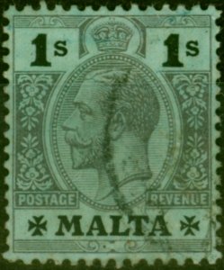 Malta 1914 1s Black-Blue Green White Back SG81 Fine Used (2)