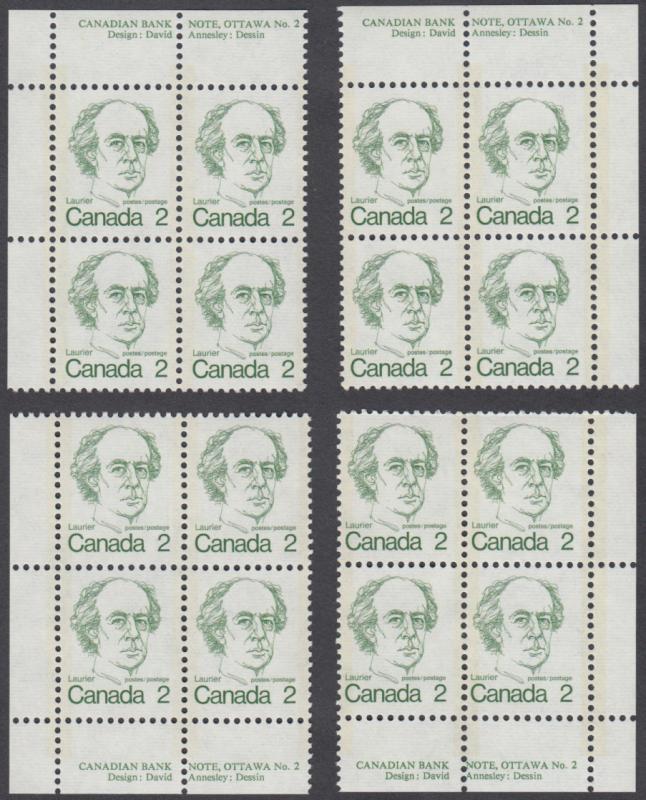 Canada - #587 Sir Wilfrid Laurier Matched Set Of Plate #2 Blocks   - MNH