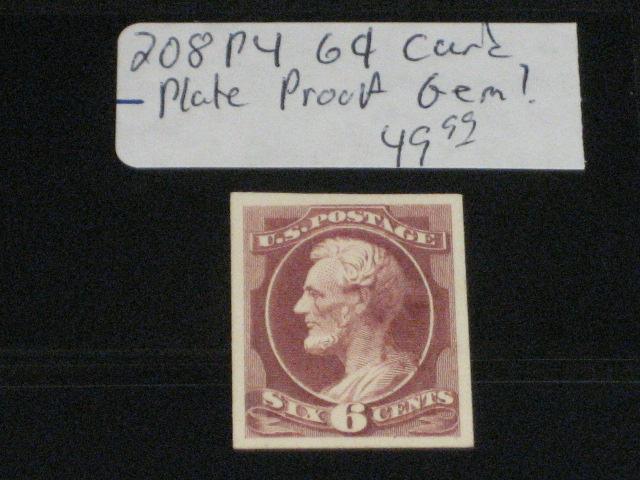 US#208P4 6C Card Plate Proof GEM! S4231