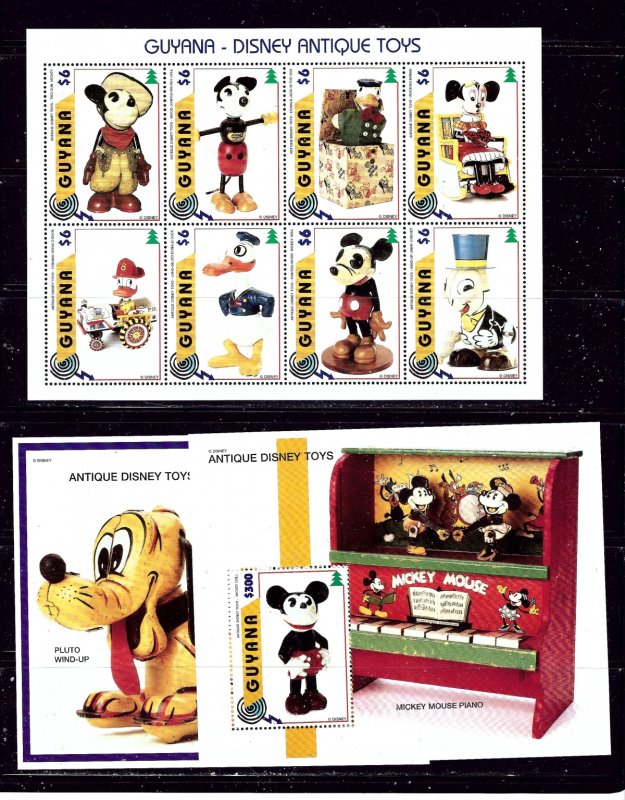 Guyana 3098-3100 1997 Disney Antique Toys sheet of 8 and 2 S/S