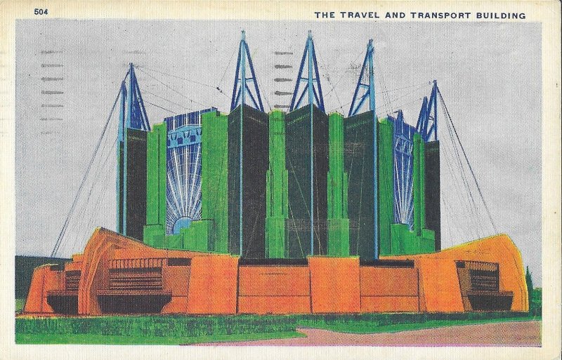 1933 Century of Progress Postcard, Travel & Transport Building