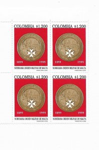 COLOMBIA 1999 MILITARY EMBLEM ORDEN MILITAR DE MALTA IN BLOCK OF FOUR MNH