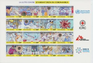 Central African Rep 2021 MNH Medical Stamps Corona Delta Variant 16v Yellow M/S