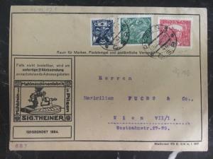 1920 Pilzeň  Czechoslovakia  Commercial Cover to Fuchs & CO Vienna