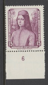 German Dem Rep Sc 274 MNH. 1955 15pf pale purple Portrait, sheet margin example