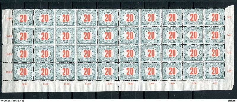 Hungary 1915-18 20f Block of 40 stamps MNH Numerical 11039 