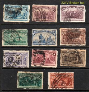 230-239, 1¢-30¢ COLUMBIANS Includes Broken Hat 11 Diff ⭐⭐⭐⭐⭐