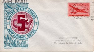 US NEW AIRMAIL RATES -  CLEVELAND, OHIO  1946   FDC17827