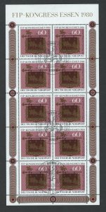 Scott B581 / Michel 1065: Germany 1980 FIP Congress in Essen, Sheet of 10 VF-CDS