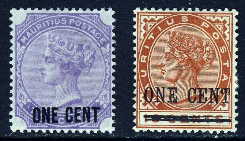 MAURITIUS Queen Victoria 1893 Both One Cent Surcharges SG 123 & SG 124 MINT