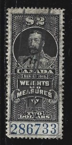 CANADA REVENUE - #FWM59 - $2 KING GEORGE V WEIGHTS & MEASURES USED STAMP