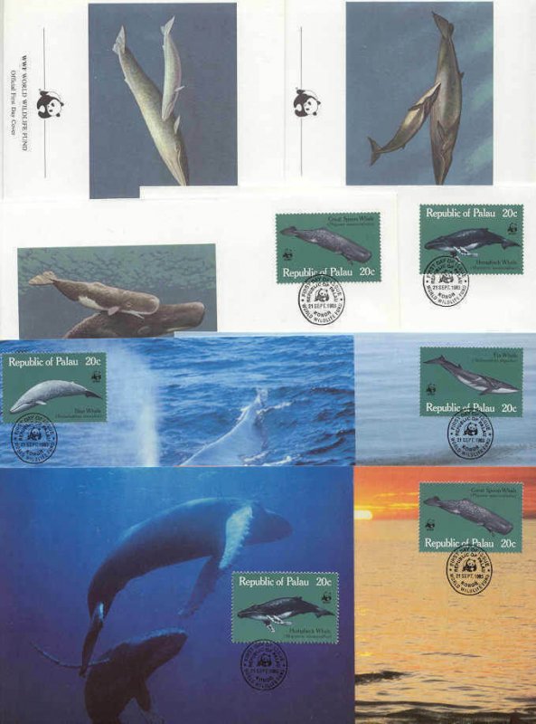 Palau 8 FDC/cards WWF/Whales 1983