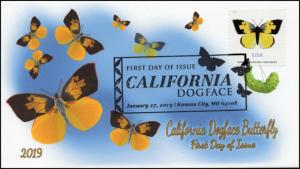 19-009, 2019, California Dog Face Butterfly, Pictorial Postmark, FDC,