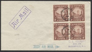 1934 #210 New Brunswick Sesquicentennial FDC Block Ottawa to USA via Montreal