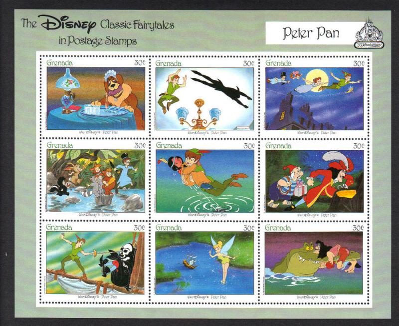 GRENADA -Disney CLASSIC FAIRYTALES PETER PAN -VF NH 9 Stamps