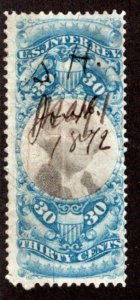 R113 - 30c - Blue and Black - US Second Issue Revenue Stamp