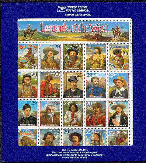 US #2870 Legends Of The West ERROR Sheet in original package