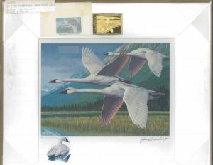 ALASKA #4 1988  STATE DUCK STAMP PRINT EXECUTIVE   ED  TRUMPERTER SWANS Reg $750