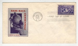 1939 BASEBALL CENTENNIAL 855-51B.1 IOOR CACHET VARIETY Cooperstown NY Red/Purple