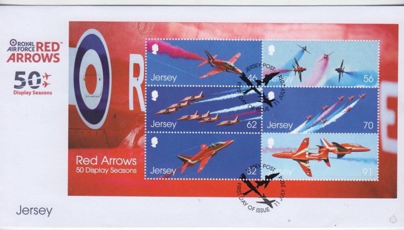 Jersey 2014, 'The Red Arrows,  miniature Sheet  on FDC