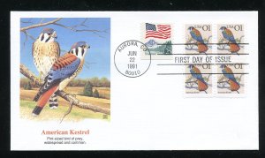 US 2476 1c American Kestrel - Flora & Fauna Blk  UA Fleetwood cachet FDC