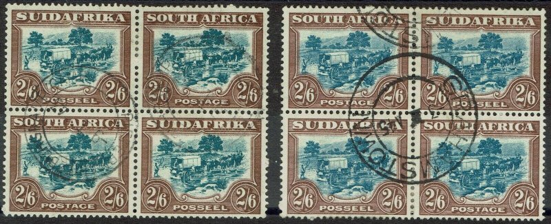 SOUTH AFRICA 1930 OX WAGON 2/6 BOTH COLOURS BLOCKS USED ROTOGRAVURE PRINTING