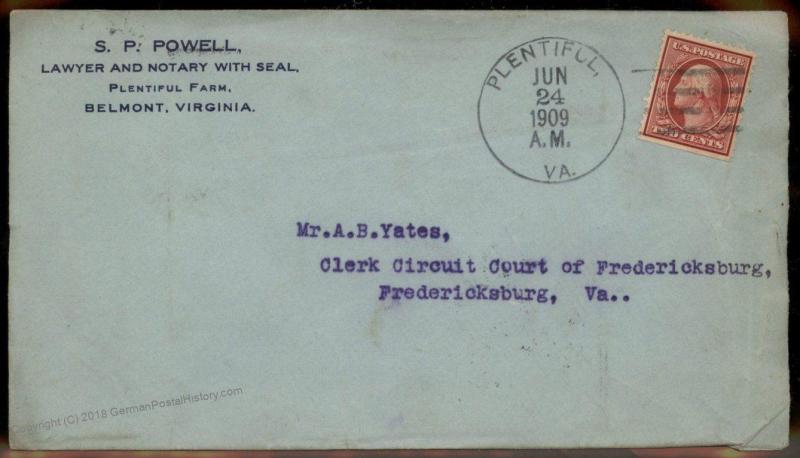 Virginia 1909 Plentiful VA Cancel DPO Helbock R6 Open 1906-1910 Cover 92323